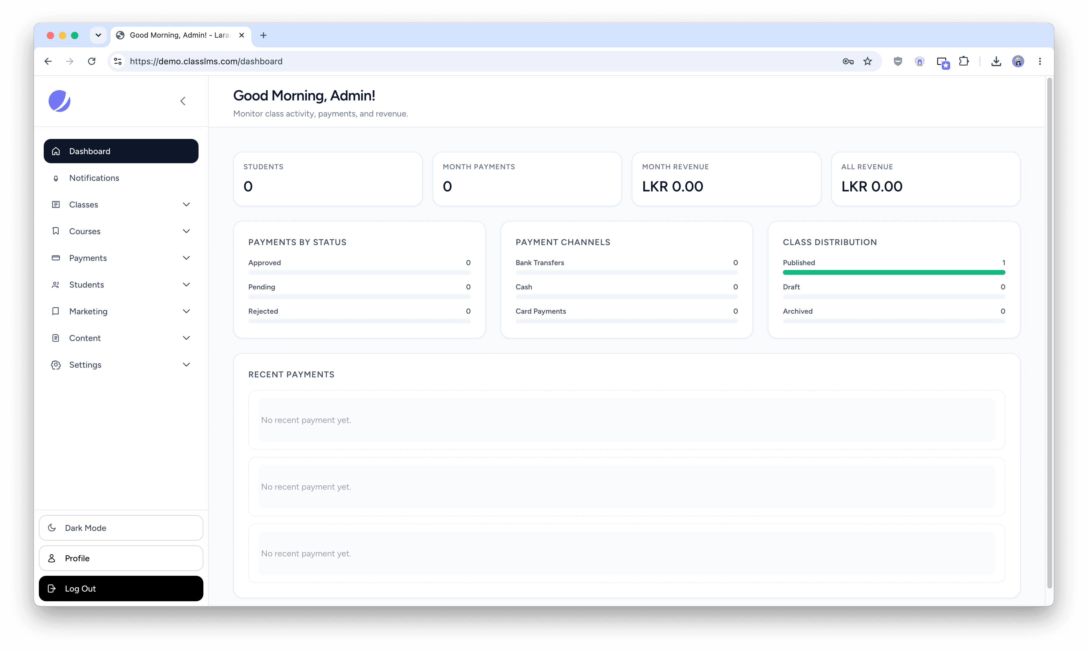 ClassLMS dashboard